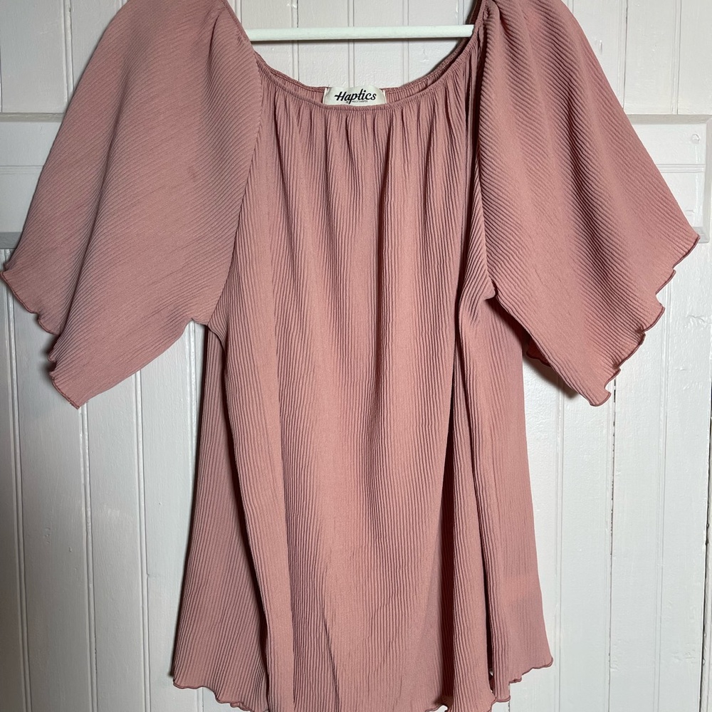 Haptics Women's Blush Flutter Sleeve Blouse